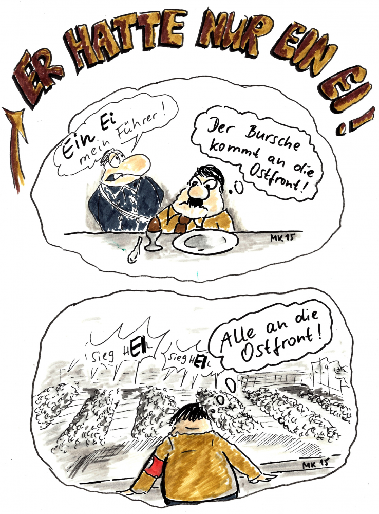 Karrikatur: Er hatte nur ein Ei. 1