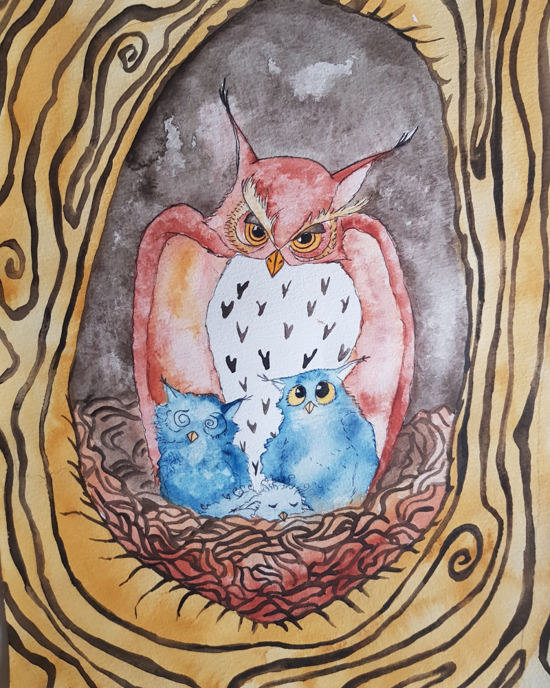 Illustration: Eulenfamilie 1