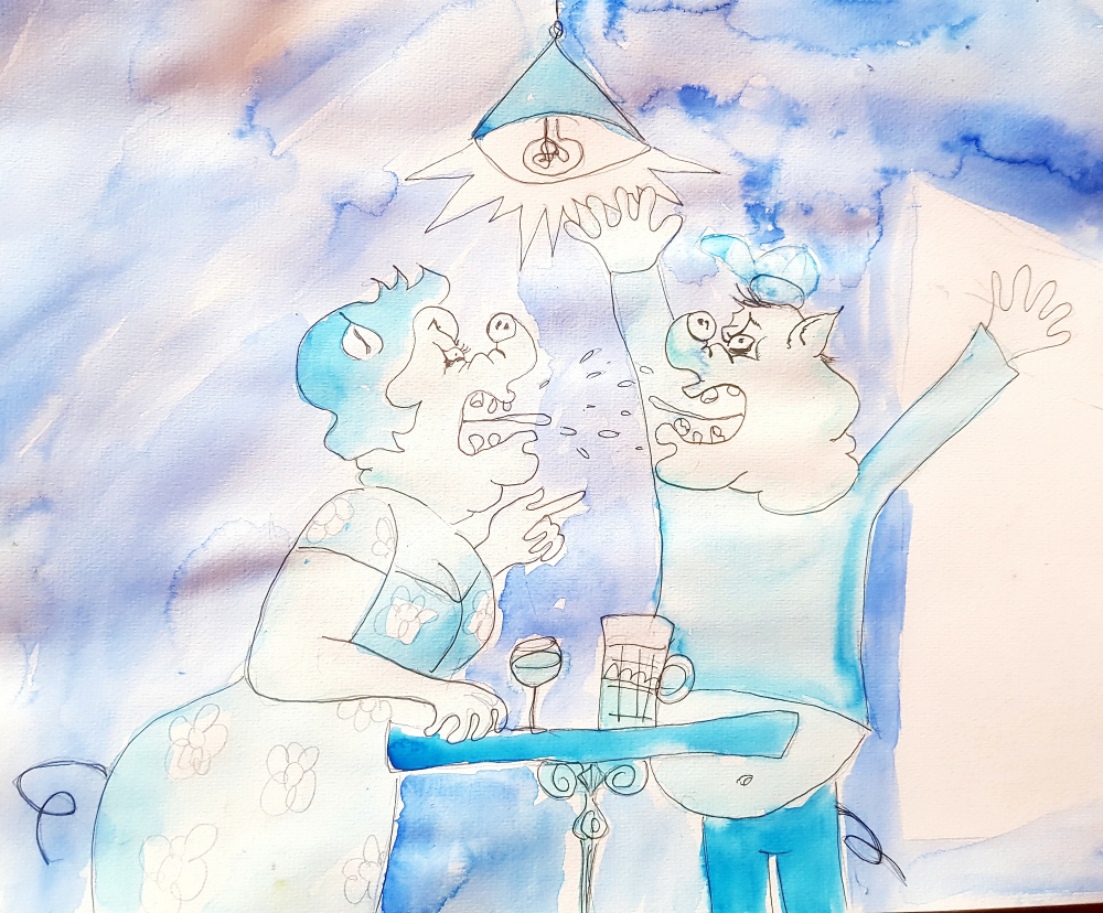 Illustration: Blue pigs - Ehestreit 1