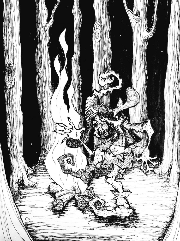 Illustration: Ein finsteres Männlein im Freudentanz 1