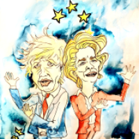 Karikatur Johnson/ von der Leyen