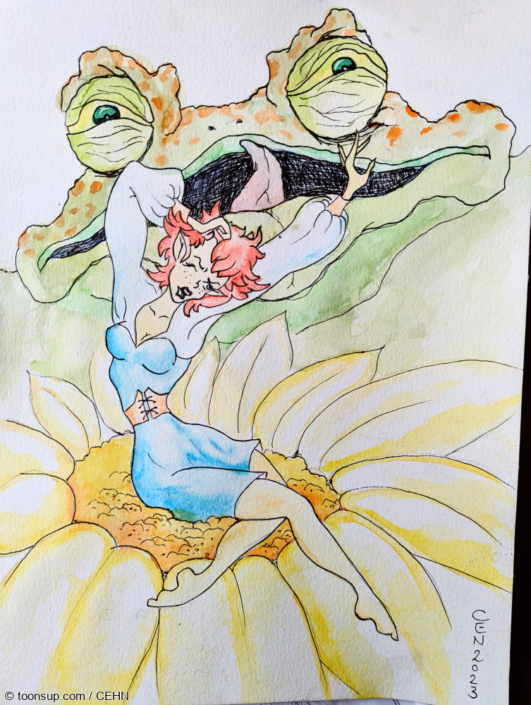 Illustration: Däumelinchen und der Frosch 1