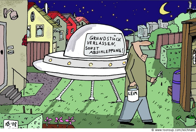 Cartoon: UFO im Vorgarten 1
