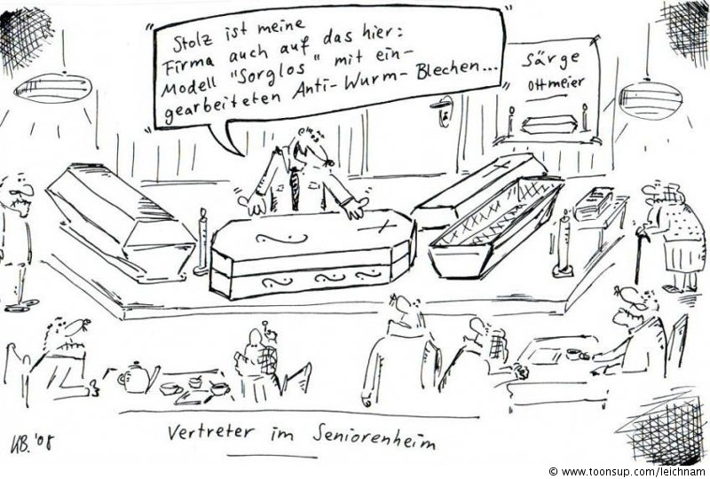 Cartoon: Vertreter im Seniorenheim 1