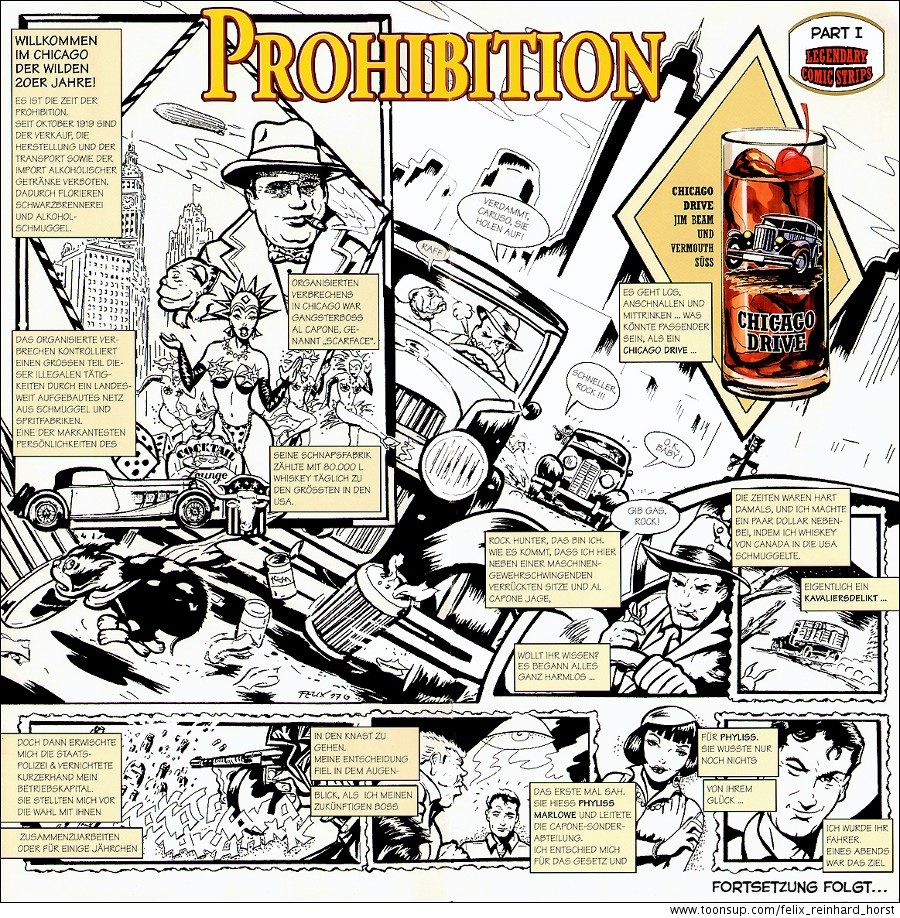 Comic: FeliX Presents: Getränkekarten Comic Doppelseite für Jim Beam 1