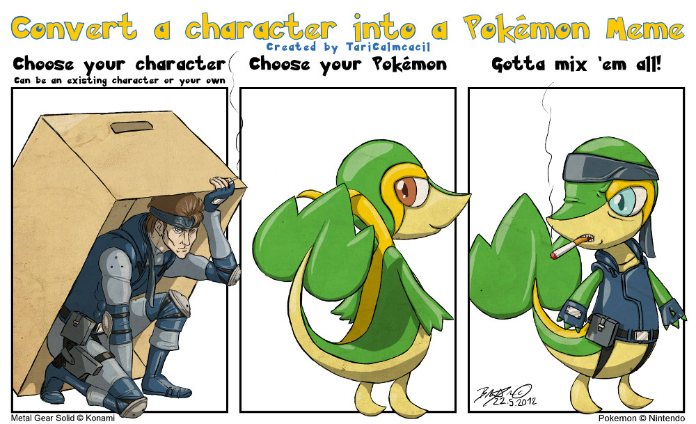 Concept Art / Character Design: Convert a character into a Pokémon Meme - Solid Snivy 1