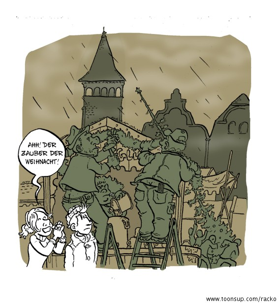 Cartoon: Der Weihnachtsmarkt wird aufgebaut 1