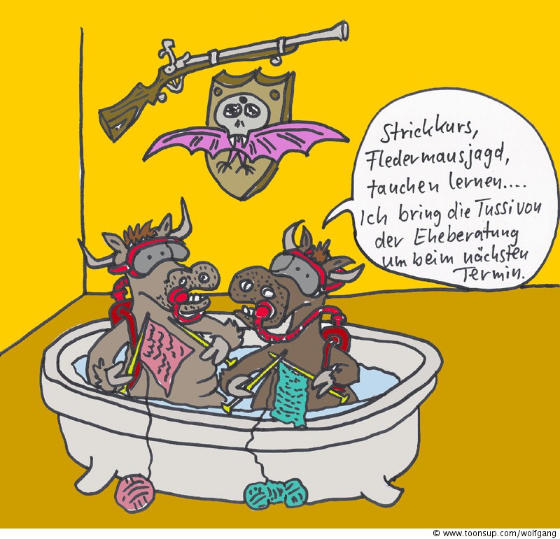Cartoon: Kuh, tauchen,Fledermaus 1