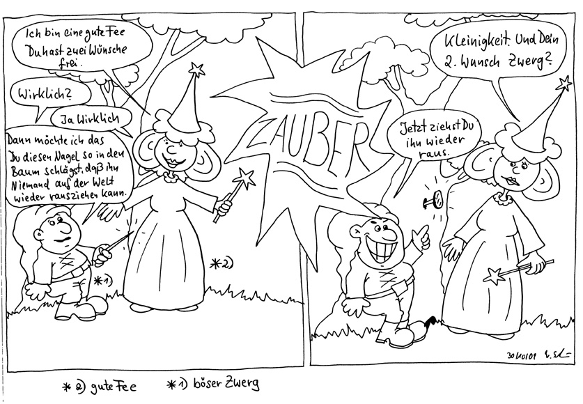 Cartoon: gute Fee vs böser zwerg 1