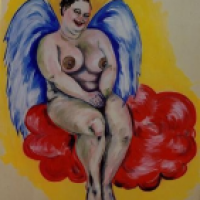 Engel auf rosa Wolke