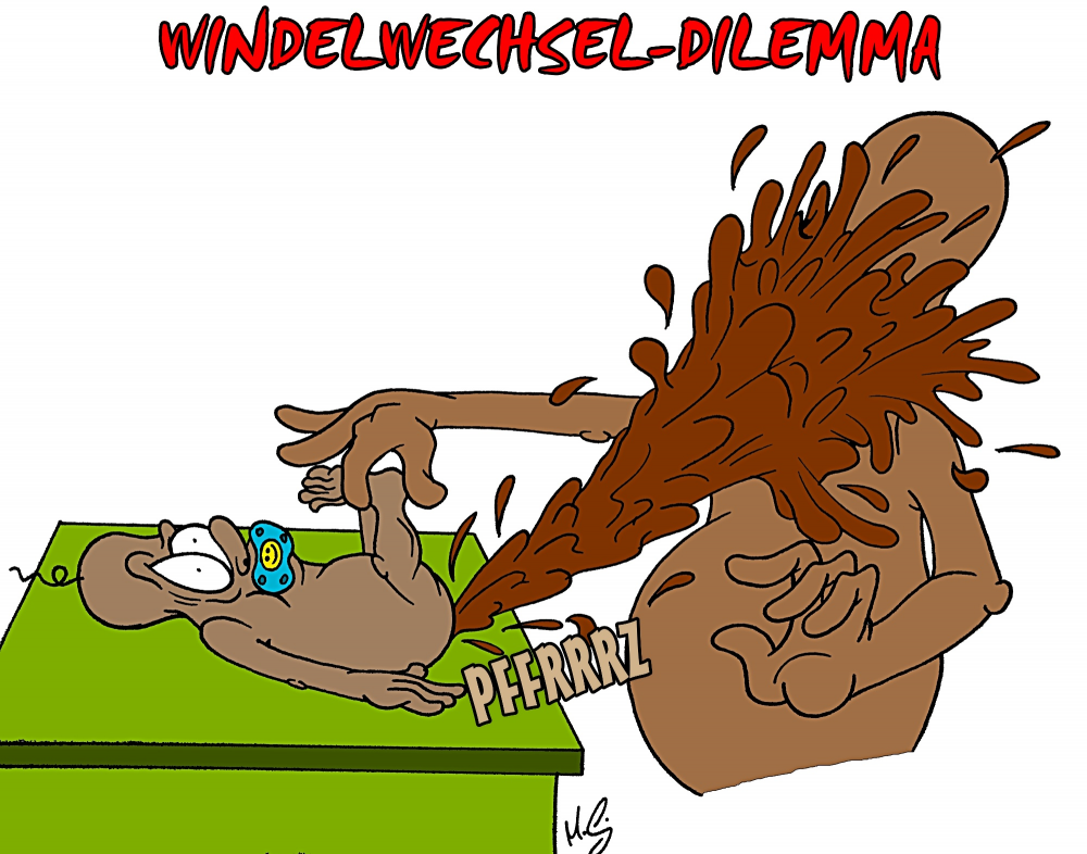Cartoon: Windelwechsel-Dilemma 1