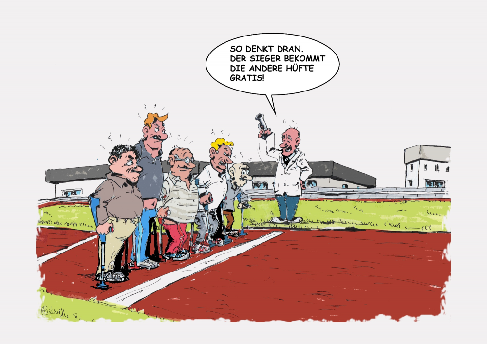 Cartoon: Reha nach Hüft TEP 1