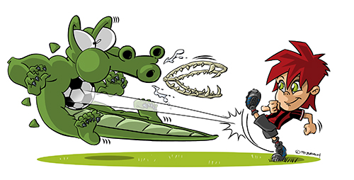 Illustration: Fußballgirl mit Krokodil 1
