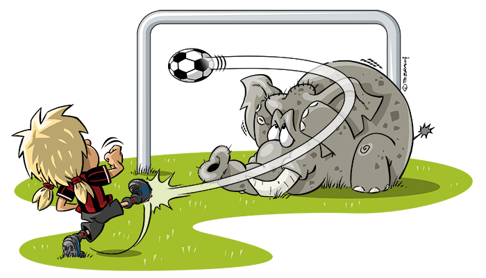 Illustration: Fußballgirl mit Elefant 1