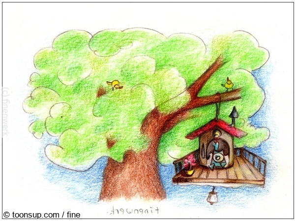 Illustration: blues, baumhaus 1