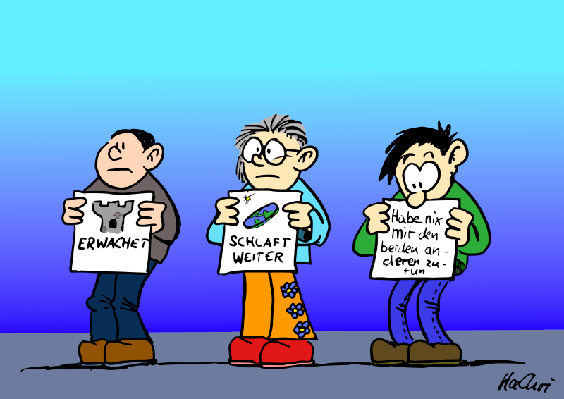 Cartoon: DieDreiDemonstranten 1