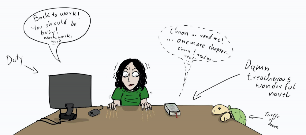 Cartoon: work vs book 1