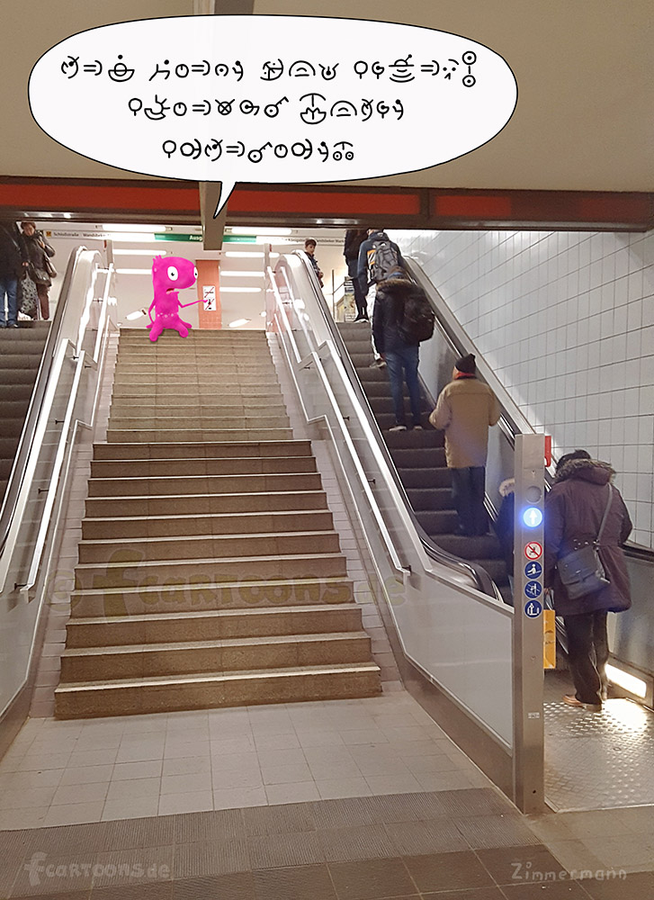 Cartoon: der kleine Alien .. an der U-Bahn 1