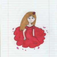 Manga Mädchen mit rotem Kleid