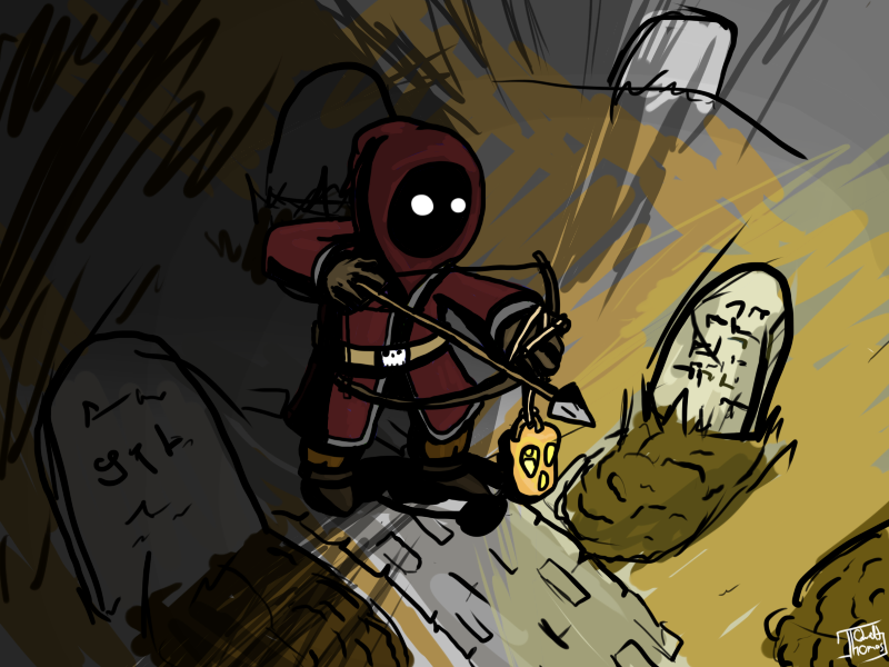 Illustration: Red Archer on a Graveyard 1