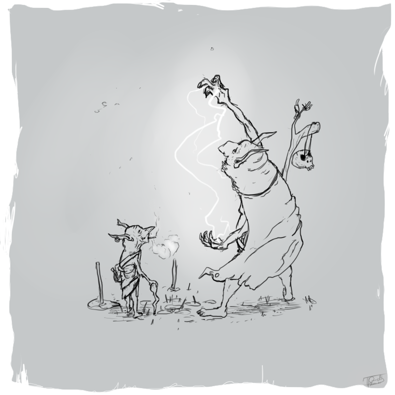 Illustration: Vorstellung beim Meister (Skizze) 1