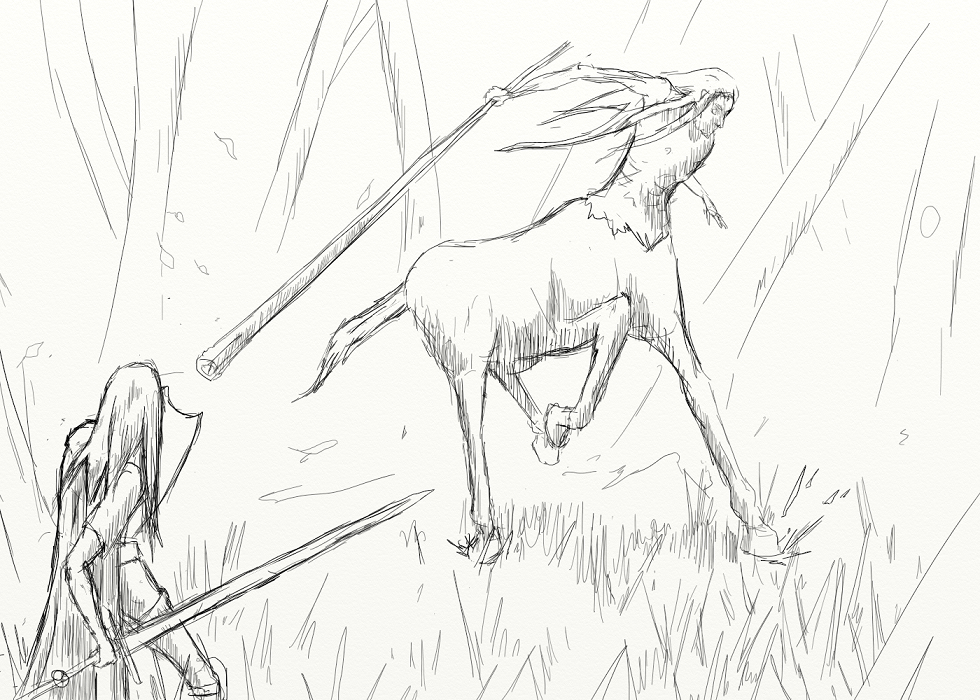 Concept Art / Character Design: Zentaur Skizze 1