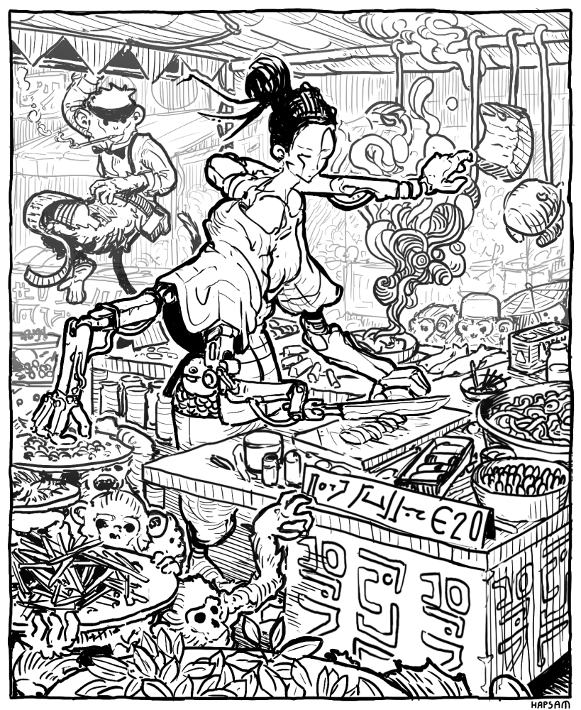 Illustration: Essen mit Affen 1