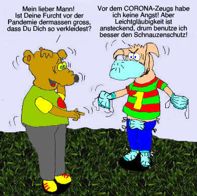 Cartoon: Ossi und die Schweineheit im CORONA-Taumel 1