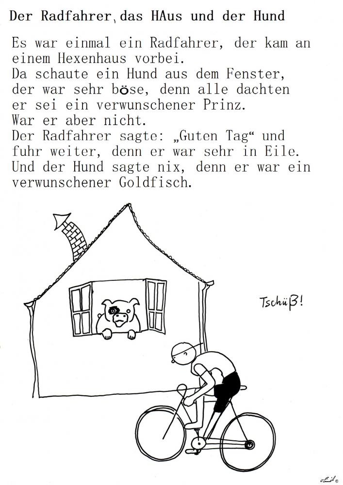 Comic: Der Radfahrer das HAus und der Hund 1