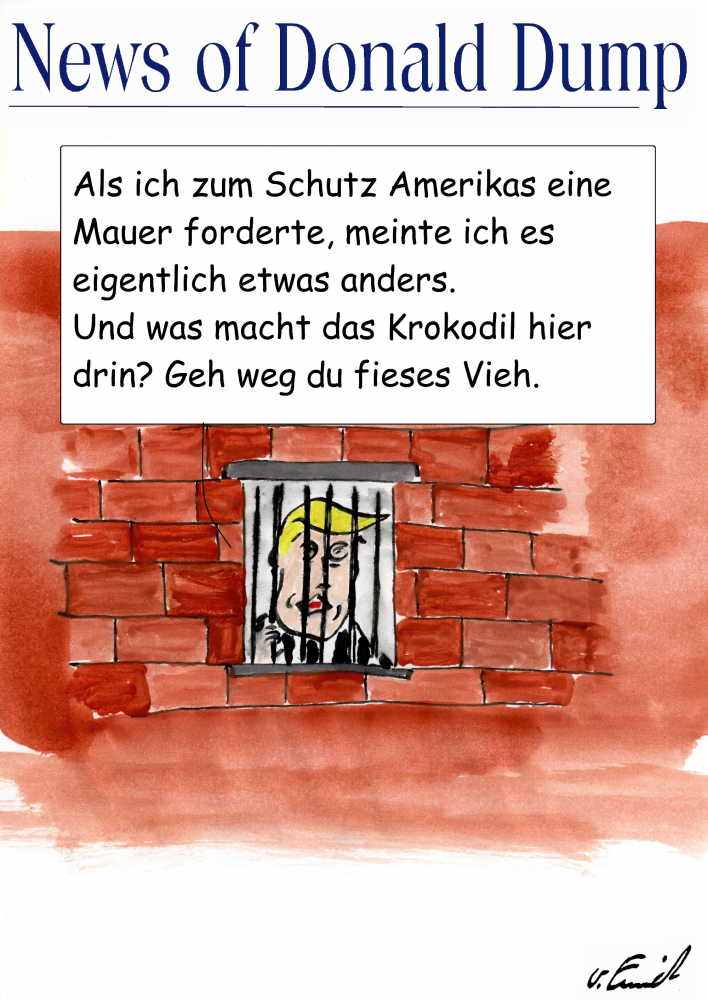 Karrikatur: Donald Dump und die Mauer 1