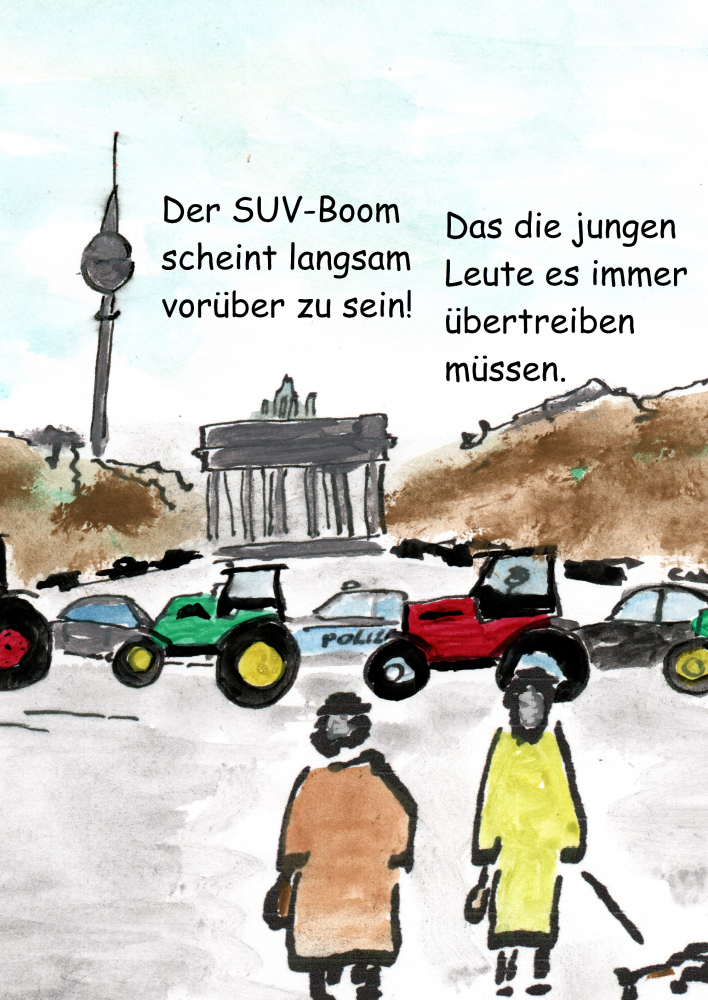 Karrikatur: Traktoren über Berlin 1