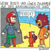 Biber und Löwen auf der Nahrungssuche