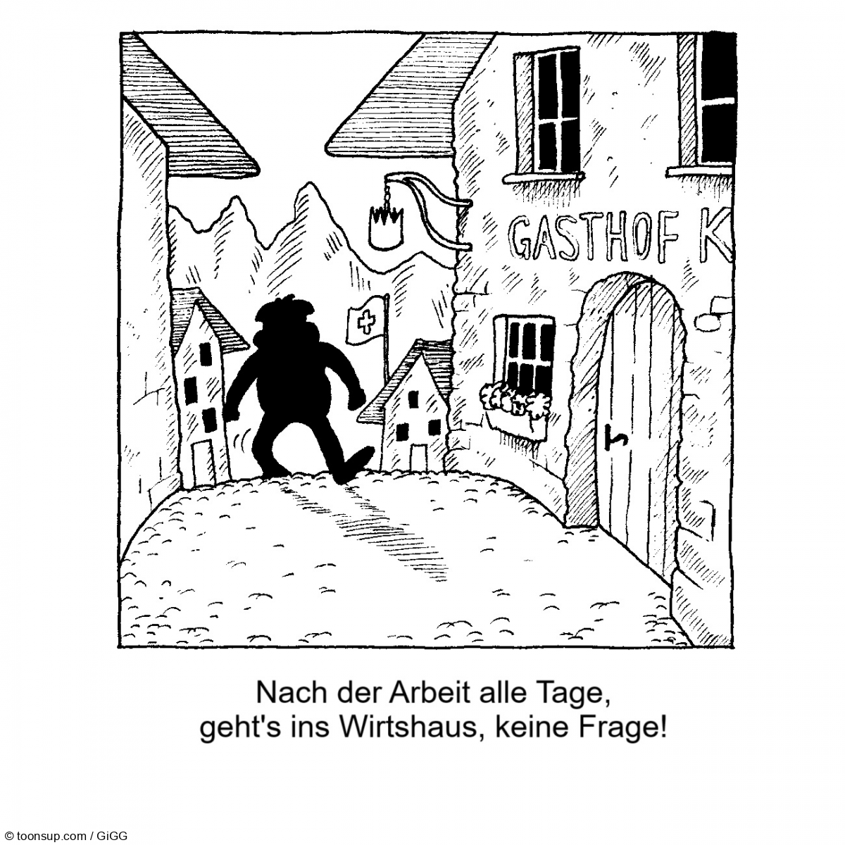 Cartoon: Rhy Ribler beim Feierabendbier 1