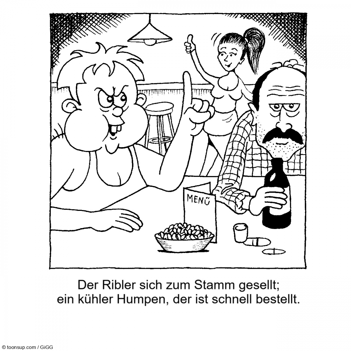 Cartoon: Rhy Ribler beim Feierabendbier 2