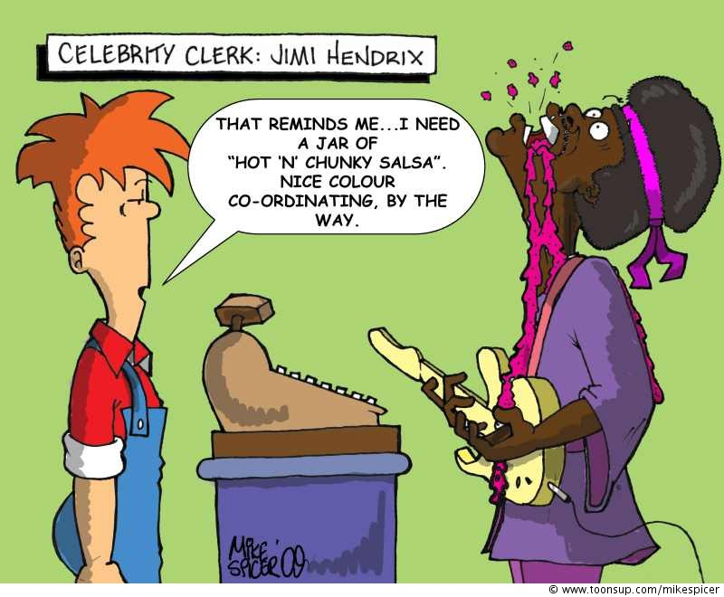 Cartoon: Celebrity Clerk : Jimi Hendrix 1