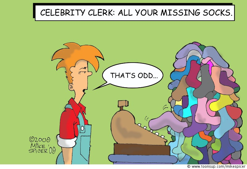 Cartoon: 'Celebrity Clerk: All your missing socks' 1
