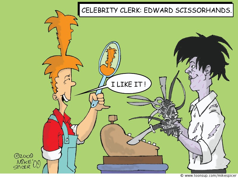 Cartoon: Celebrity Clerk:Edward Scissorshands 1