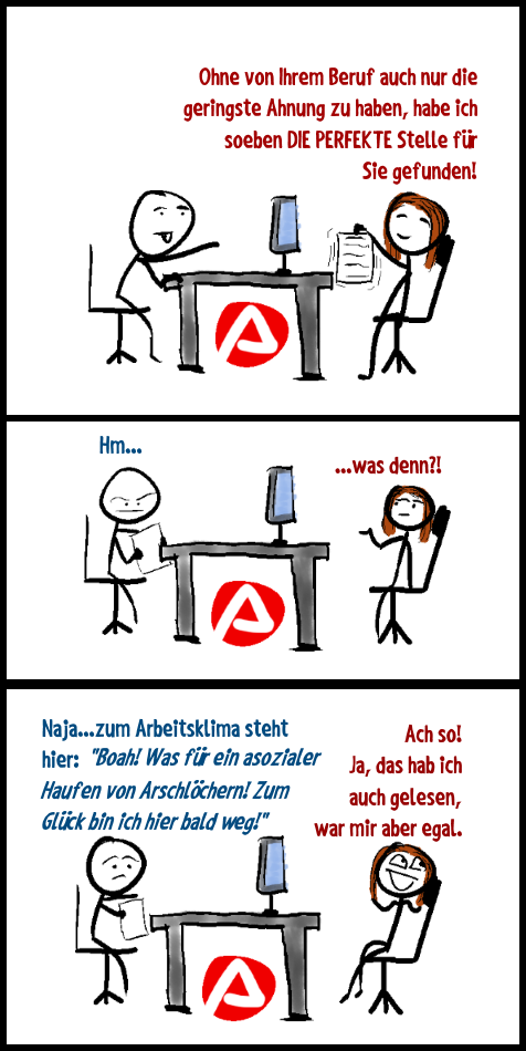 Comic: Die Vermittlerin hat eine sehr gute Stelle 1