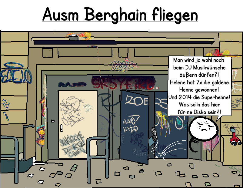 Cartoon: Ausm Berghain fliegen 1