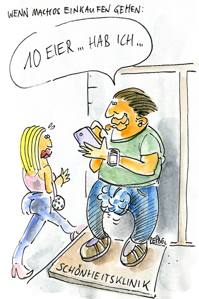 Cartoon: Herr Macho geht einkaufen 1