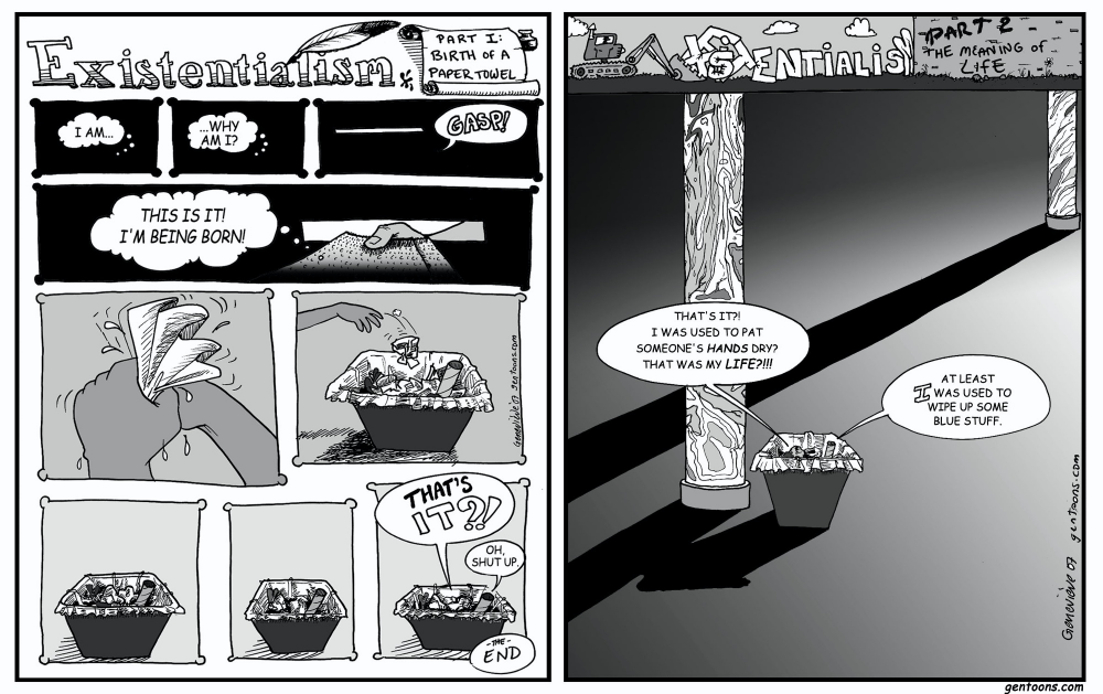 Comic: Existentialism: Birth and Life of a Paper Towel 1
