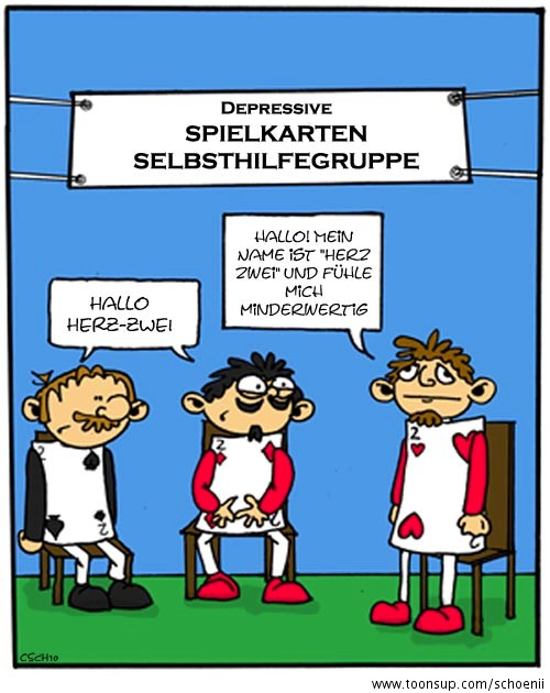 Cartoon: Spielkarten-Selbsthilfegruppe 1