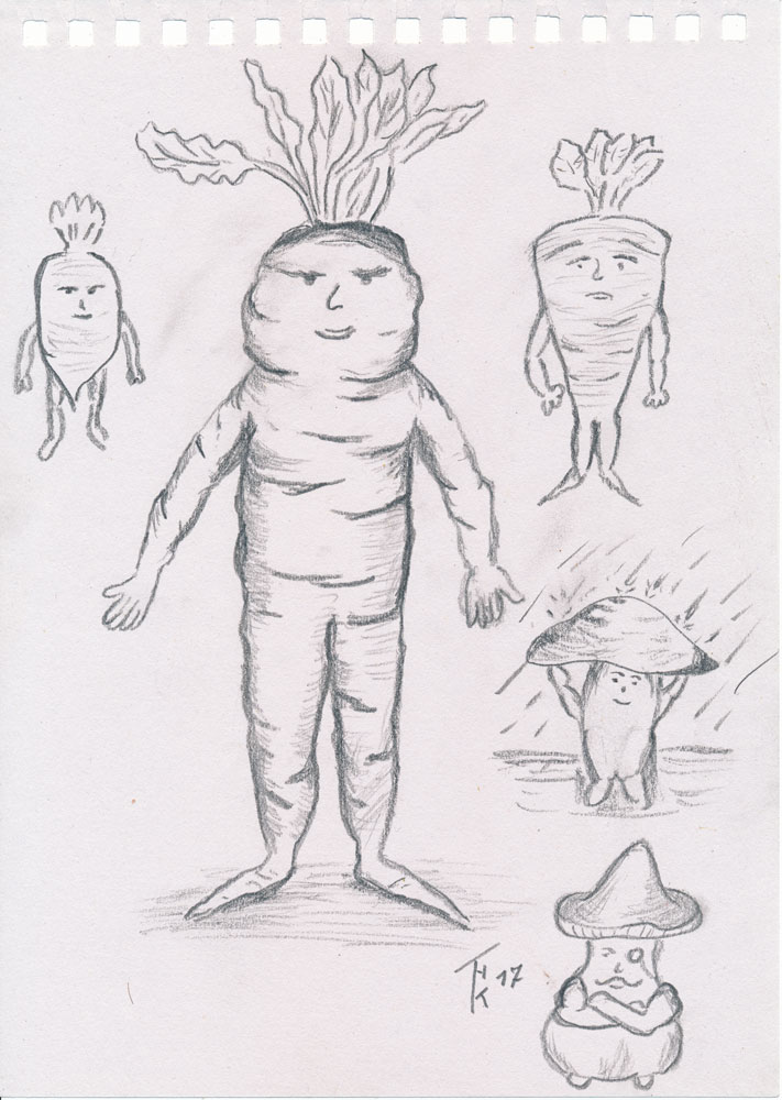 Concept Art / Character Design: Karotten, Rüben und Pilze 1