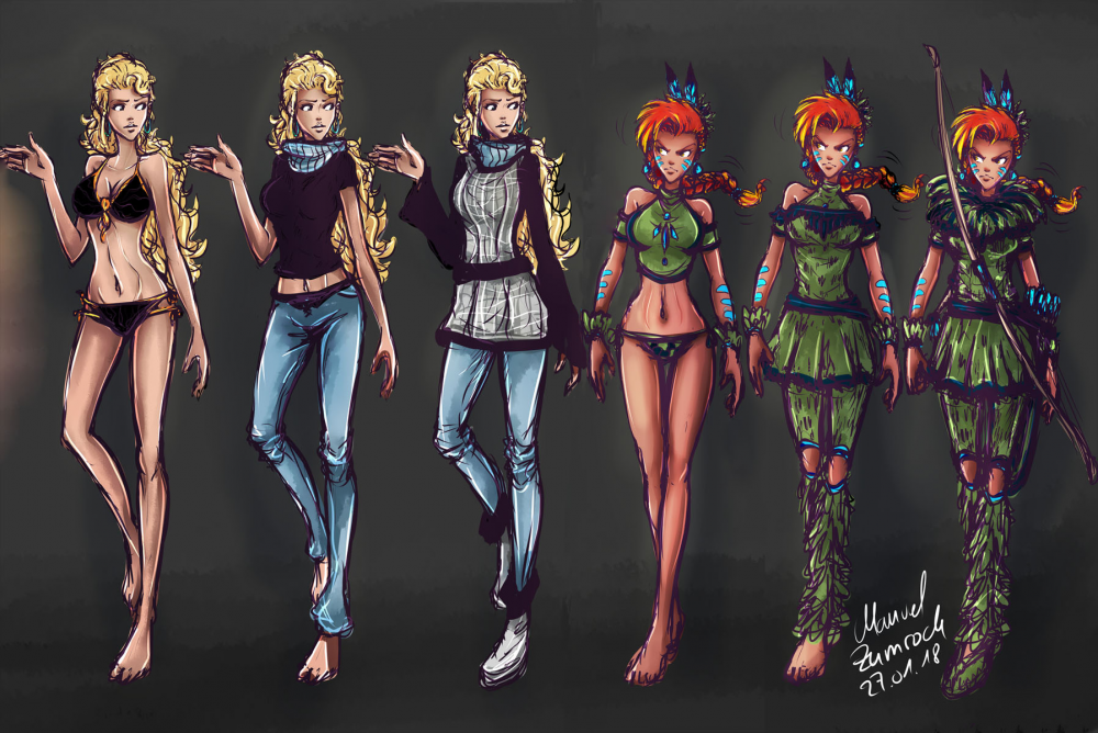 Concept Art / Character Design: Viola und Kessy Kleidung 1