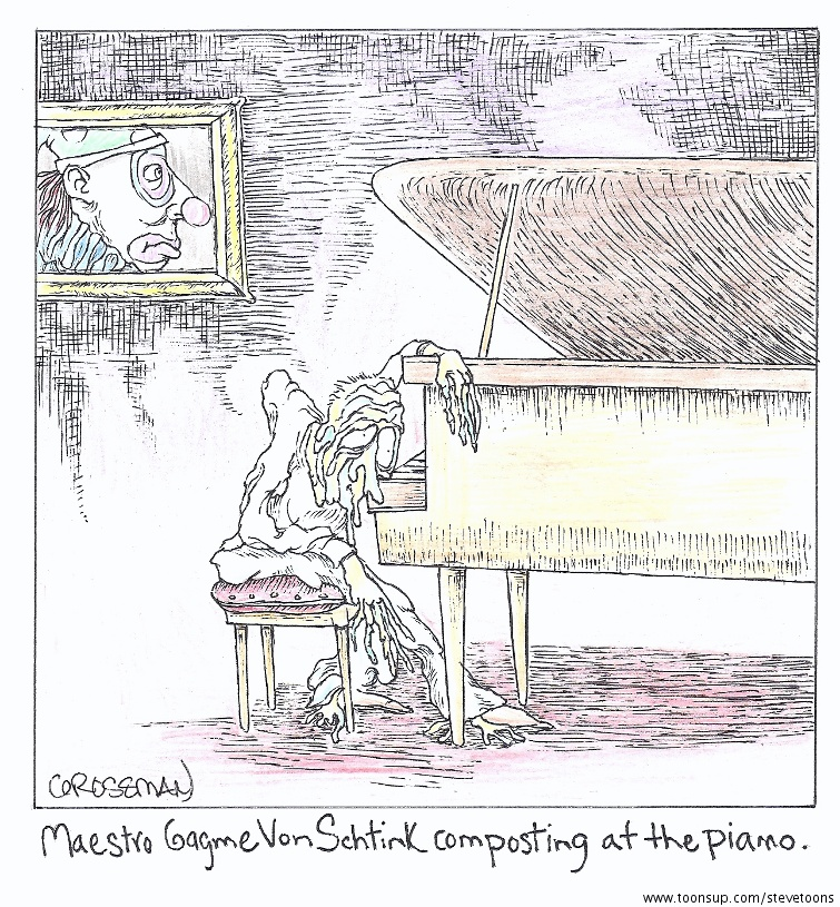 Cartoon: composting at the piano 1