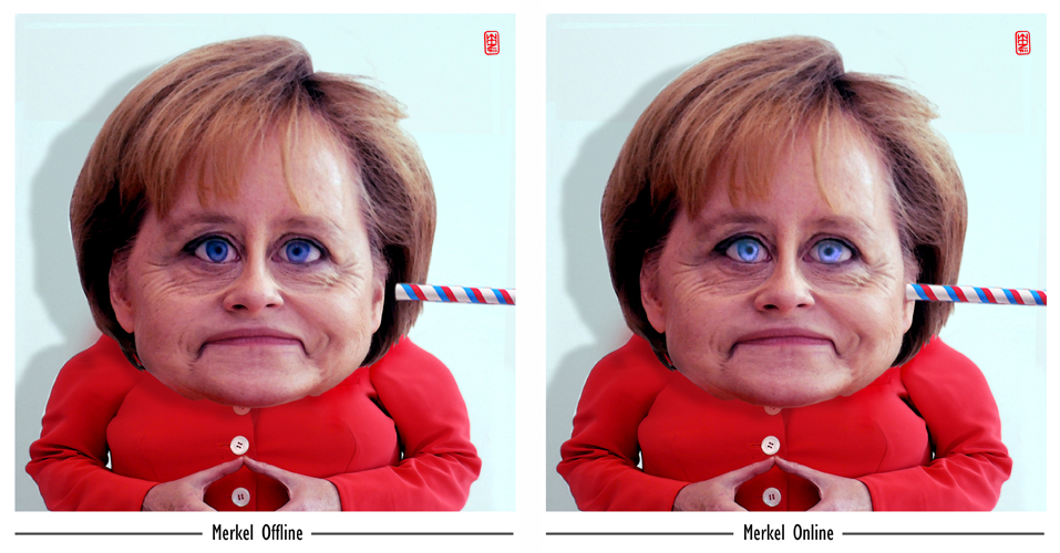 Cartoon: Merkel-Online/Offline 3