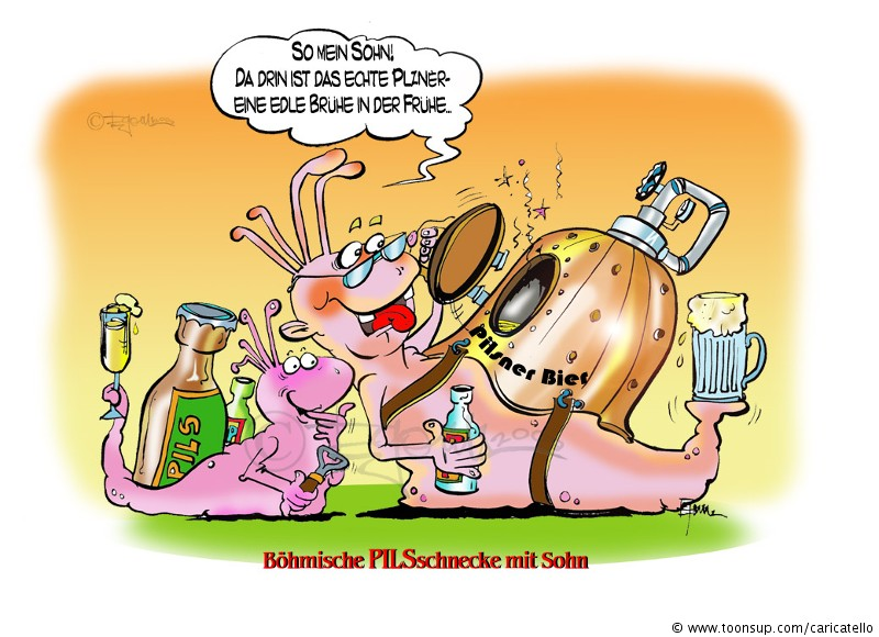 Cartoon: Böhmische PILSschnecke mit Sohn 1