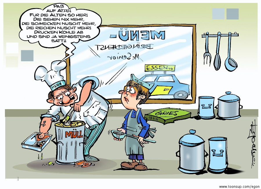 Cartoon: Essen auf Rädern,Oder:Das Rollende 'Senioren-Menü' 1