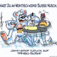 dem eisbär knurrt der magen-soll er das Pingu-Sushi wagen?