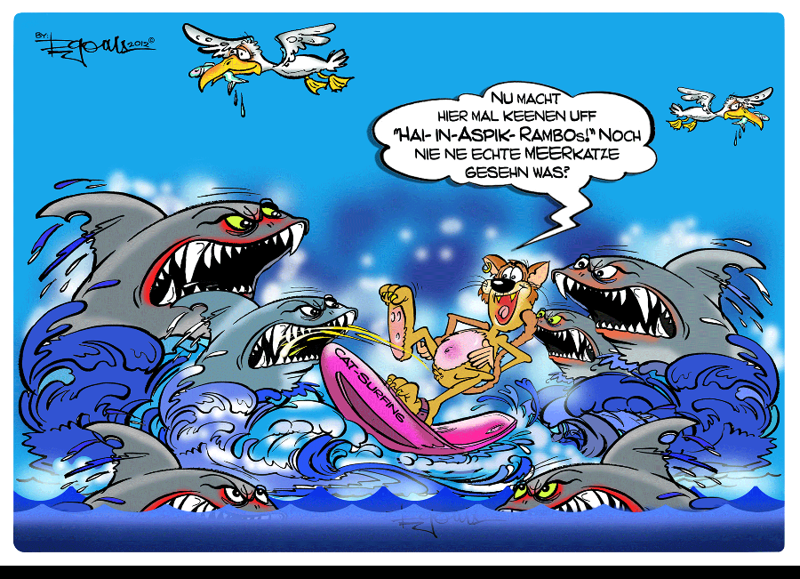 Cartoon: Echte Meerkatze beim Surfing 1